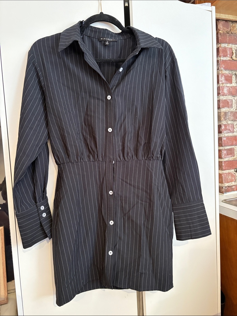Navy Blue Pinstripe Shirt Dress
